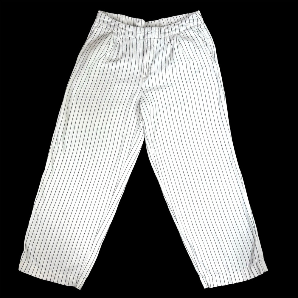 A New Day Pants Womens 10 White Stripe Linen Blend Ankle Straight Leg Casual